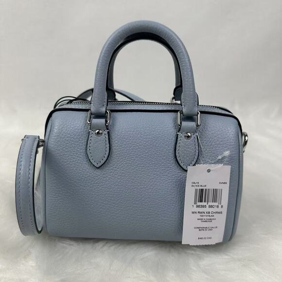 Coach Mini Rowan Crossbody Bag With Charms CBJ15 In Leather/Silver/Ice Blue NWT - Picture 3 of 10